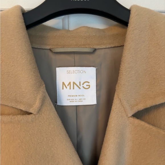 MNG Women's Beige Camel Long Double-Breasted Wool Trench Coat - Picture 2 of 8